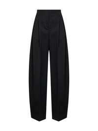 Mugler Women Black Wool Wide Leg Pleated Trousers