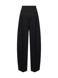 Mugler Women Black Wool Wide Leg Pleated Trousers