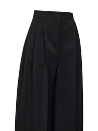 Mugler Women Black Wool Wide Leg Pleated Trousers
