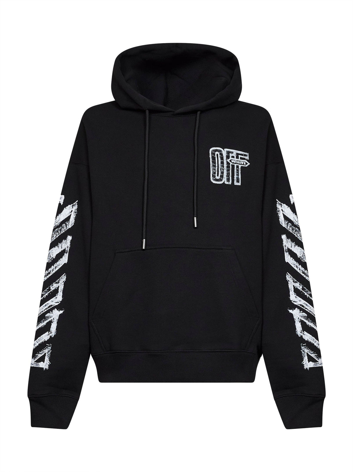 Off White Men Black Cotton Motion Arrow Skate Zip-Up Hoodie