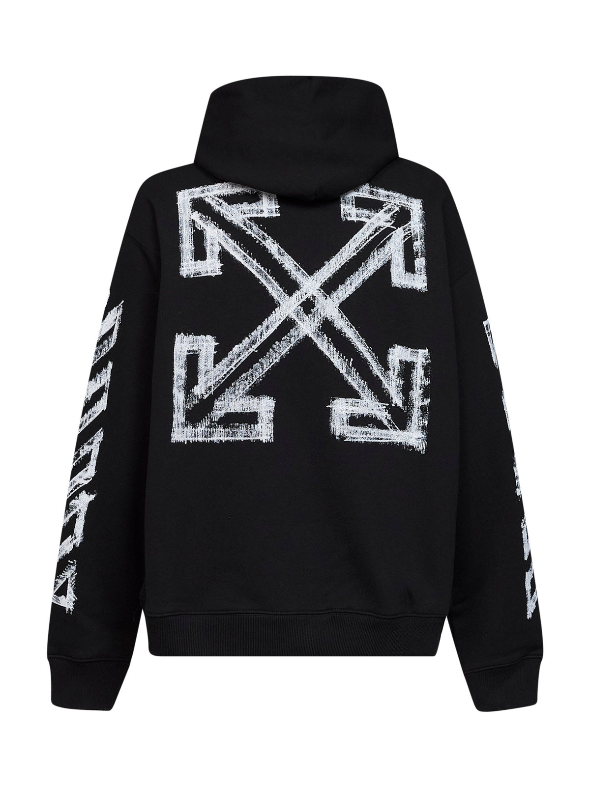 Off White Men Black Cotton Motion Arrow Skate Zip-Up Hoodie