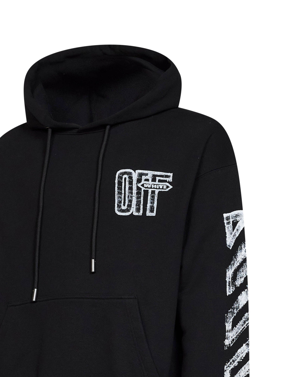 Off White Men Black Cotton Motion Arrow Skate Zip-Up Hoodie