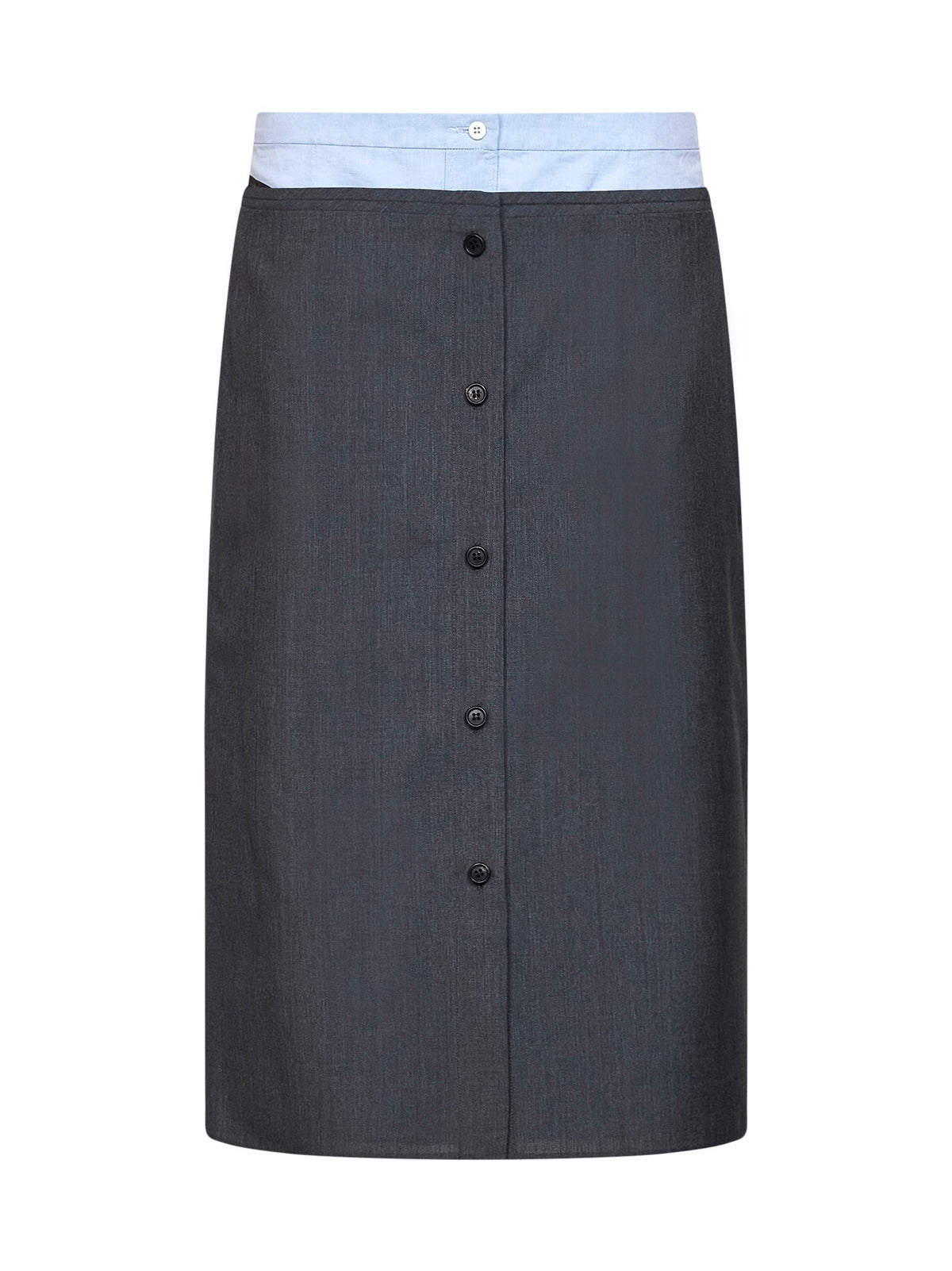 Prada Abbigliamento Women Slate Wool And Mohair Midi Skirt With Shirt-Style Insert