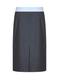 Prada Abbigliamento Women Slate Wool And Mohair Midi Skirt With Shirt-Style Insert