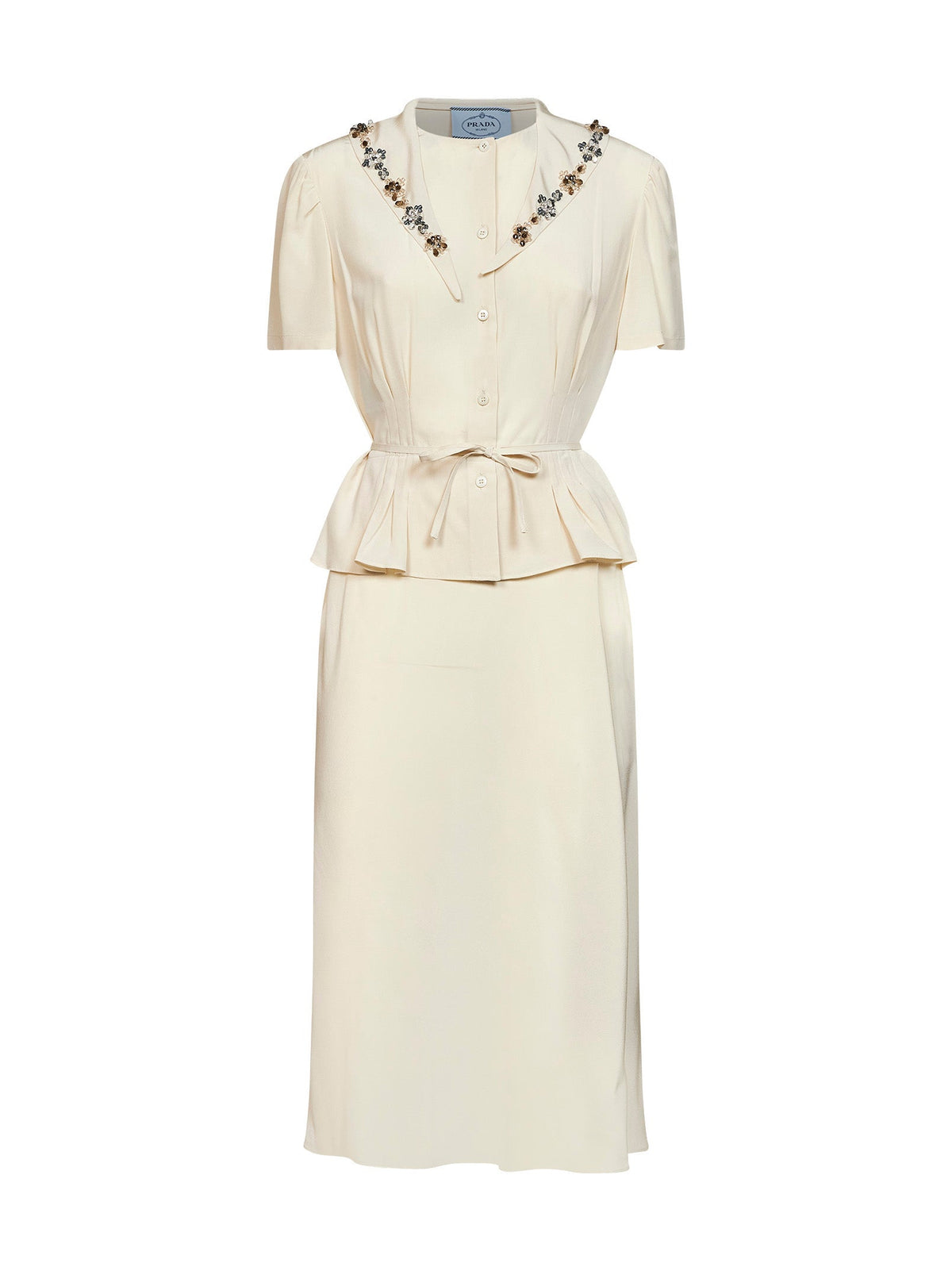 PRADA ABBIGLIAMENTO Prada Abbigliamento Women Natural Marocain Embroidered Midi Dress