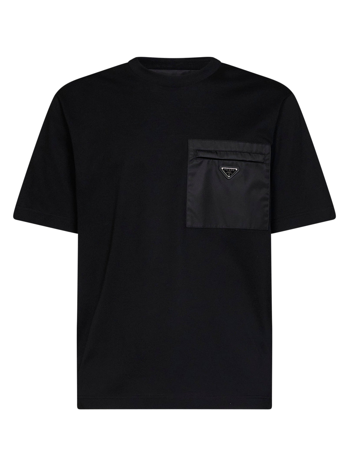 Prada Abbigliamento Men Black Jersey And Re-Nylon Crewneck T-Shirt