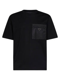 Prada Abbigliamento Men Black Jersey And Re-Nylon Crewneck T-Shirt