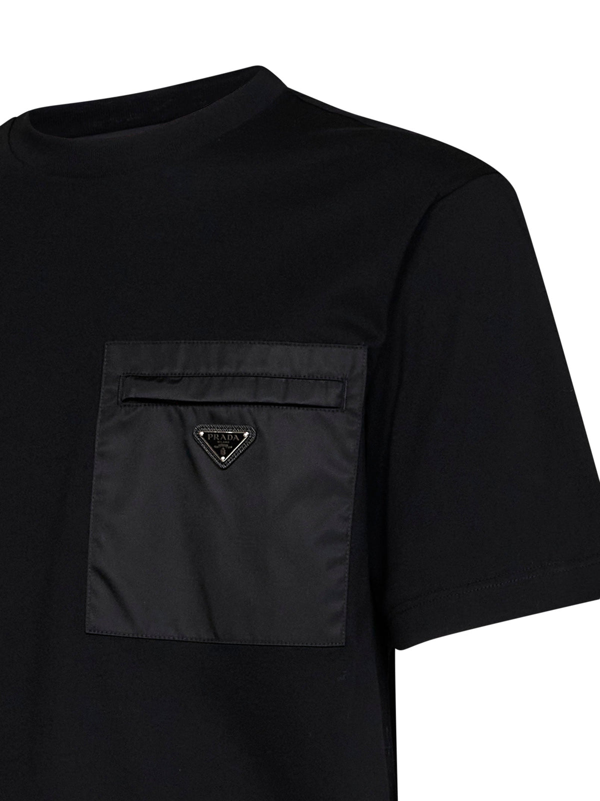 Prada Abbigliamento Men Black Jersey And Re-Nylon Crewneck T-Shirt