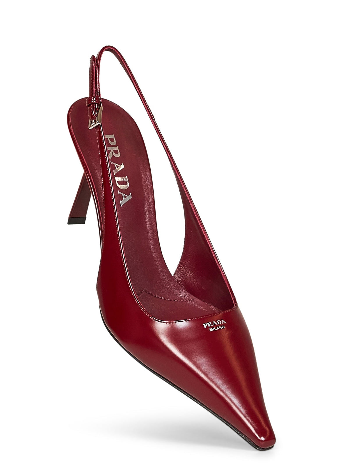 PRADA CALZATURE Prada Calzature Women Burgundy Brushed Leather Slingback Pumps