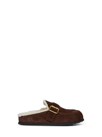 PRADA CALZATURE Prada Calzature Women Dark Brown Suede And Shearling Mules