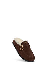 PRADA CALZATURE Prada Calzature Women Dark Brown Suede And Shearling Mules