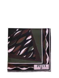 Pucci Women Khaki And Pink Fiamme And Navajo-Prints Silk Twill Scarf