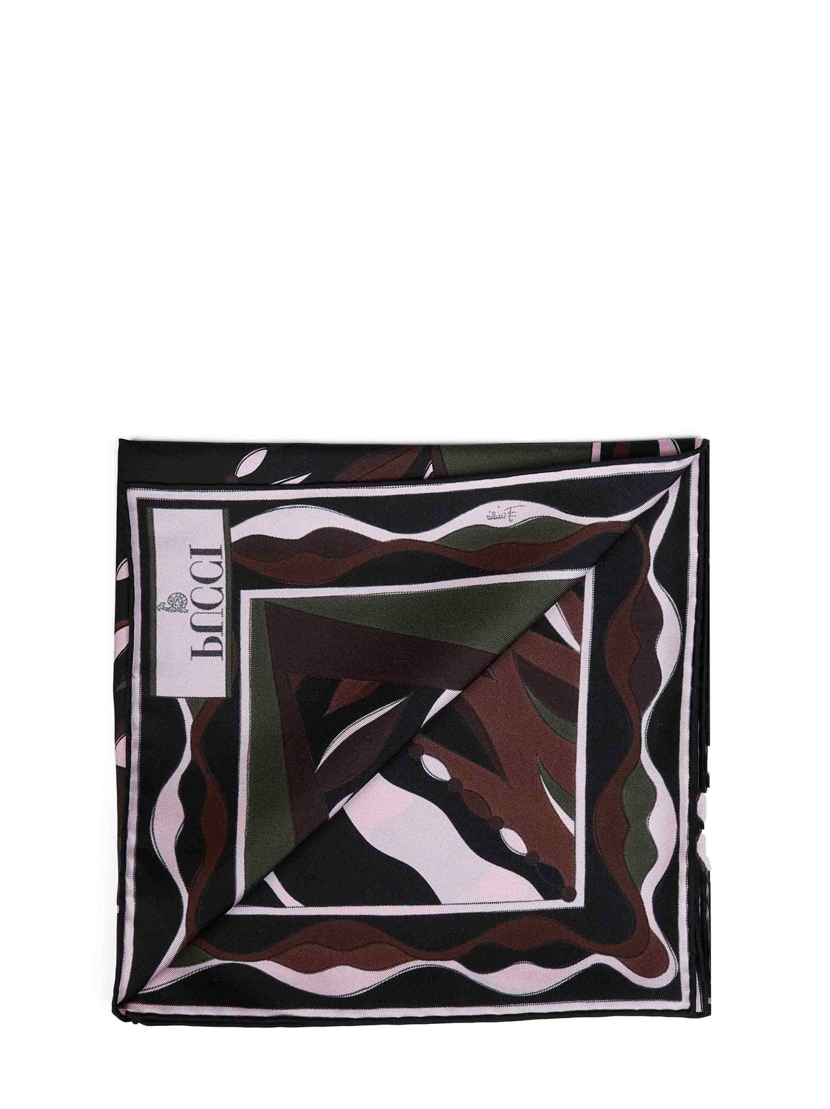 Pucci Women Khaki And Pink Fiamme And Navajo-Prints Silk Twill Scarf
