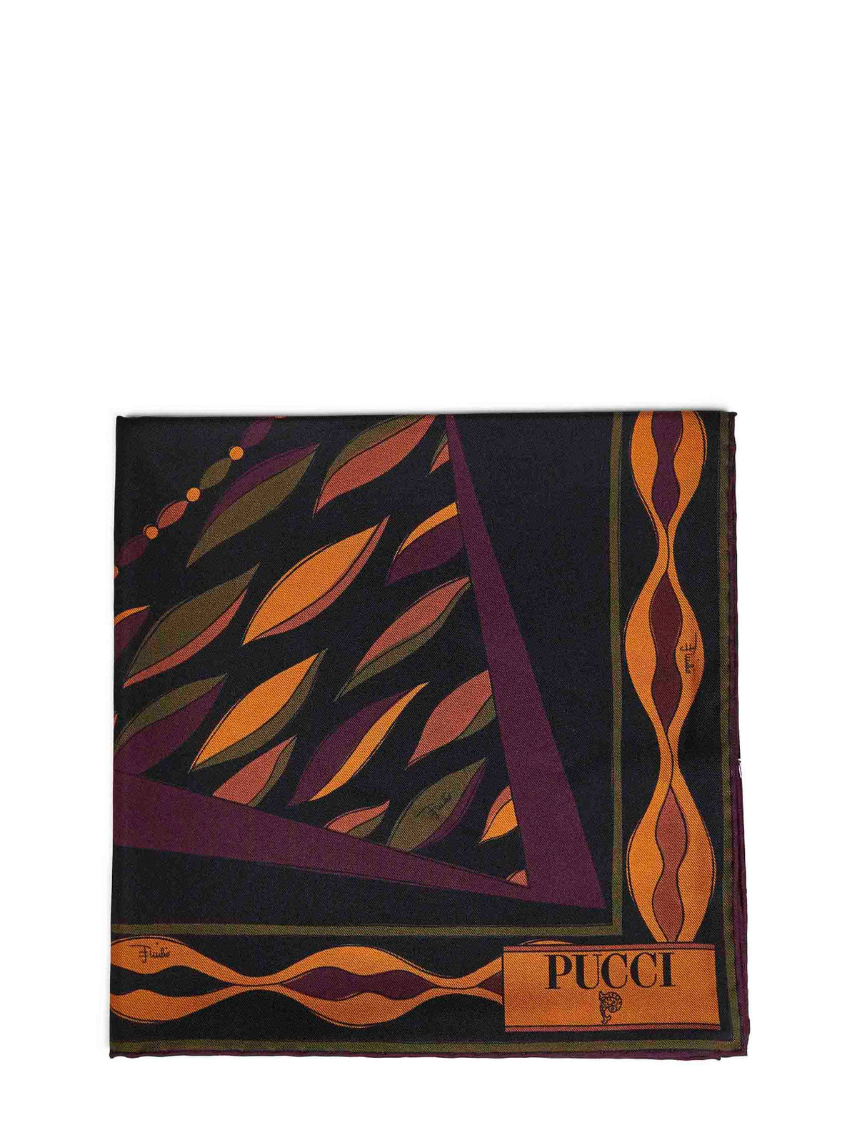 Pucci Women Burgundy And Gold Fiamme And Navajo-Prints Silk Twill Scarf