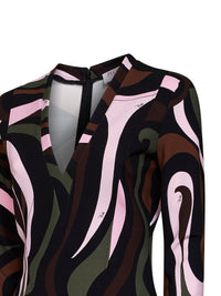Pucci Women Khaki And Pink Marmo-Print Compact Jersey Mini Dress