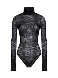 Pucci Women Black Labirinto-Pattern Jacquard Tulle Bodysuit