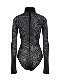 Pucci Women Black Labirinto-Pattern Jacquard Tulle Bodysuit