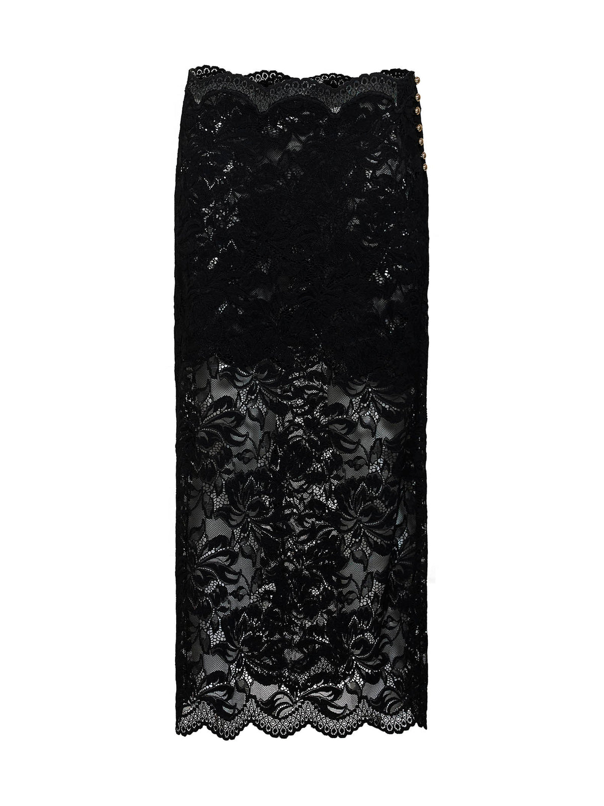 Rabanne Women Black Stretch Floral Lace Midi Skirt