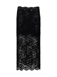 Rabanne Women Black Stretch Floral Lace Midi Skirt