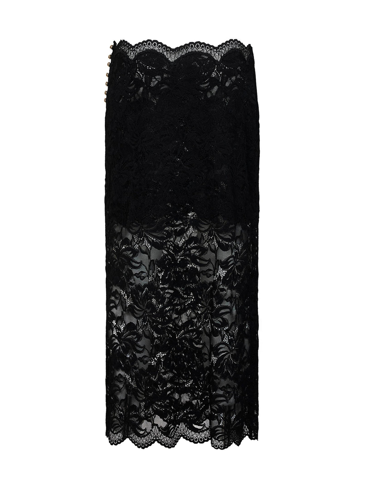 Rabanne Women Black Stretch Floral Lace Midi Skirt