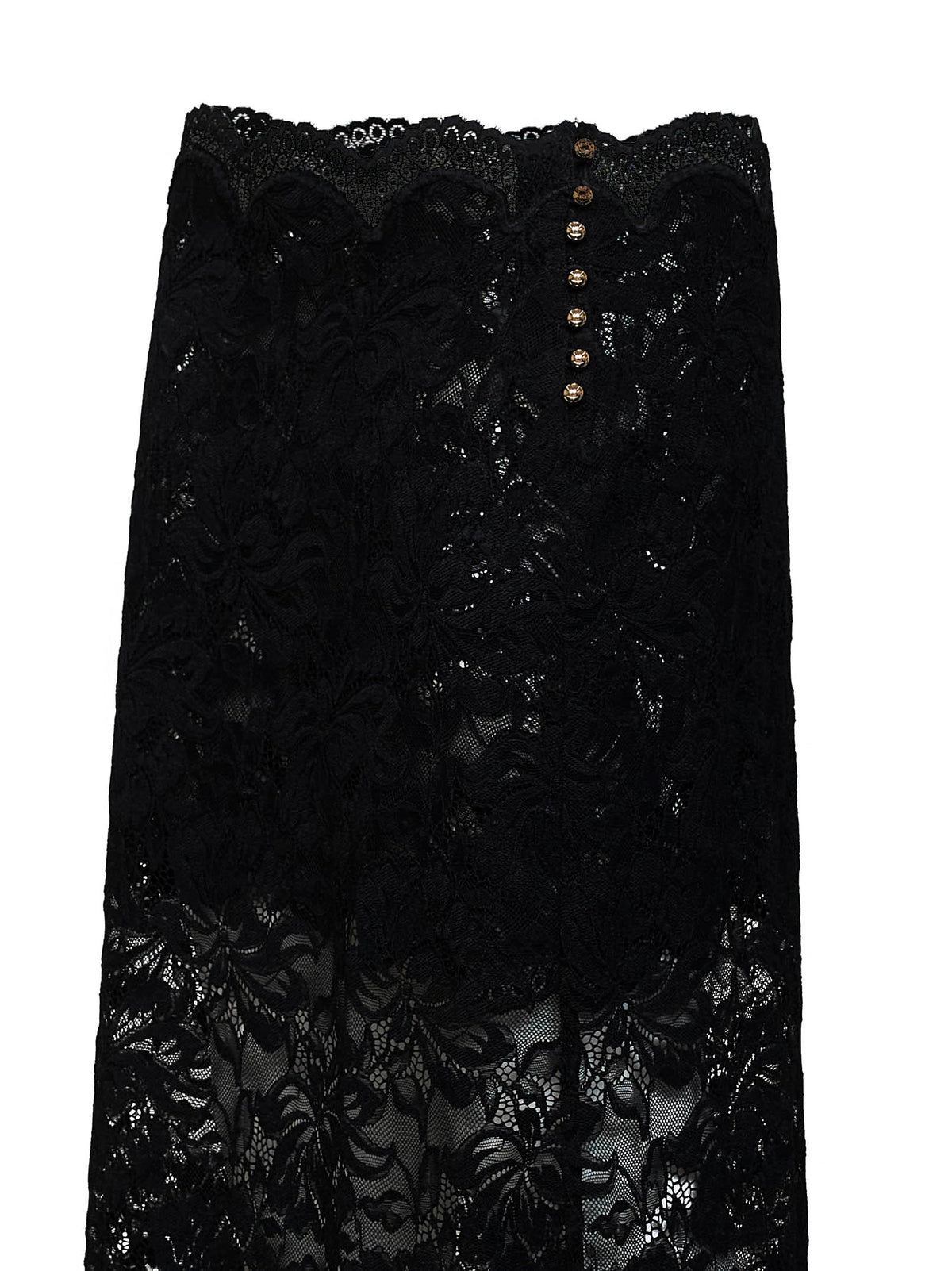 Rabanne Women Black Stretch Floral Lace Midi Skirt