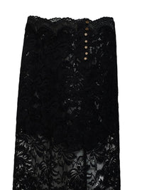 Rabanne Women Black Stretch Floral Lace Midi Skirt