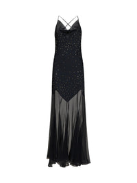 Rabanne Women Black Crystal-Embellished Satin And Sheer Chiffon Long Dress