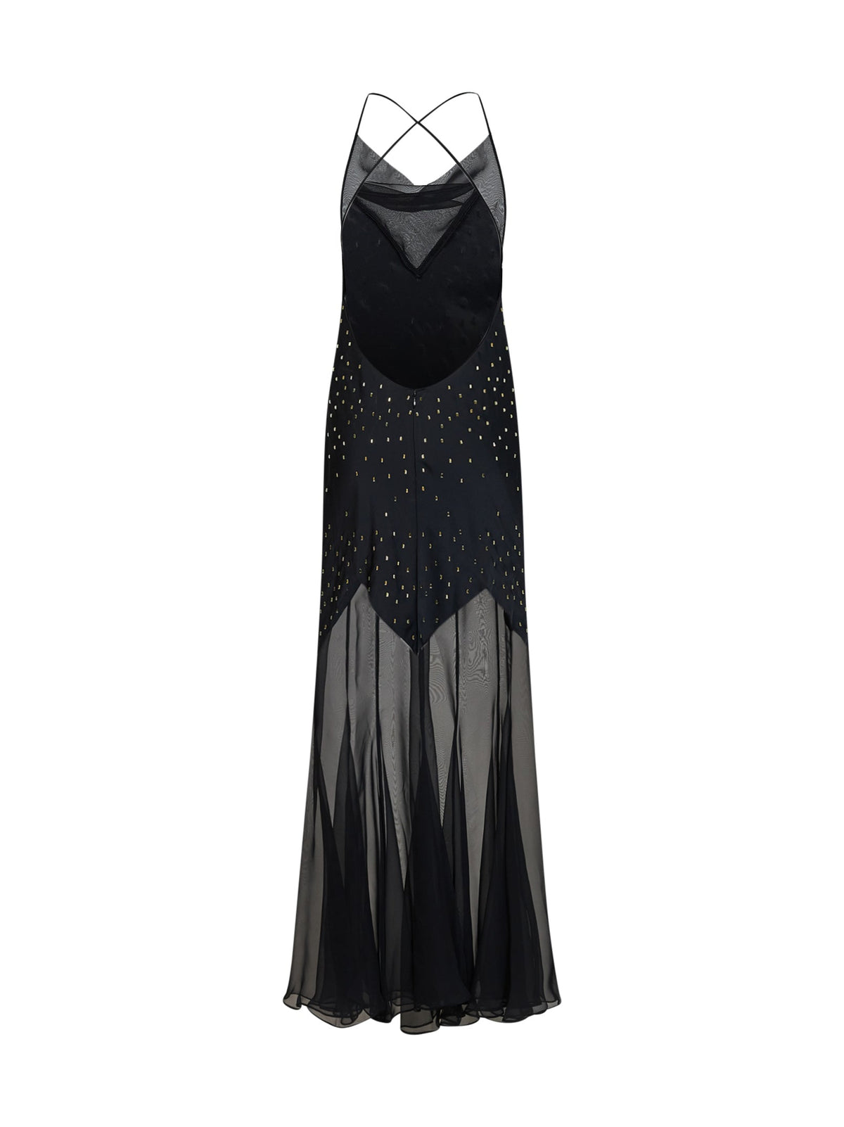 Rabanne Women Black Crystal-Embellished Satin And Sheer Chiffon Long Dress
