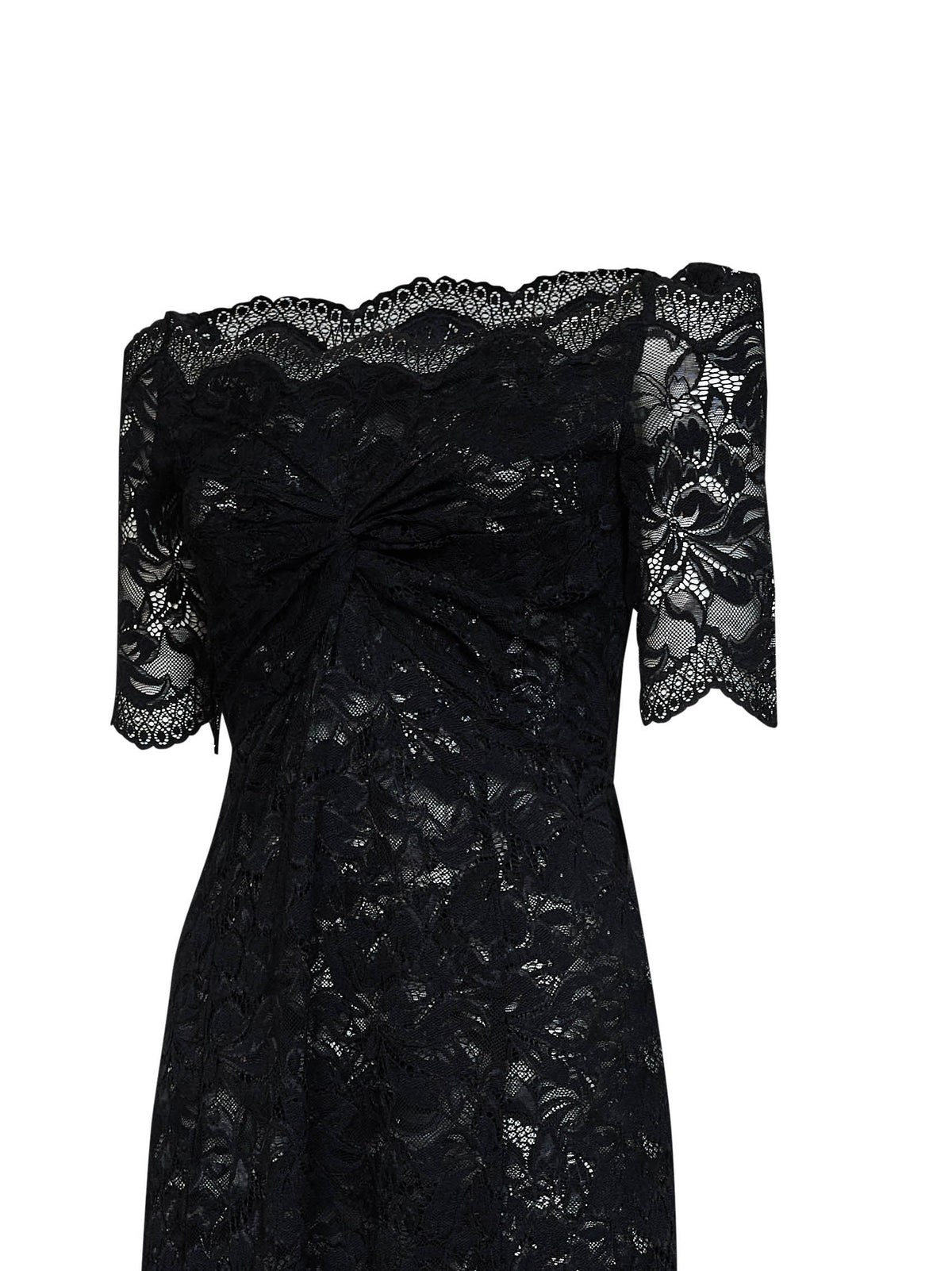 Rabanne Women Black Layered Stretch Lace Off-The-Shoulder Maxi Dress