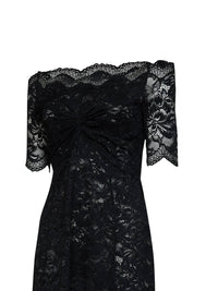 Rabanne Women Black Layered Stretch Lace Off-The-Shoulder Maxi Dress