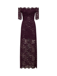Rabanne Women Magenta Purple Stretch Floral Lace Layered Long Dress