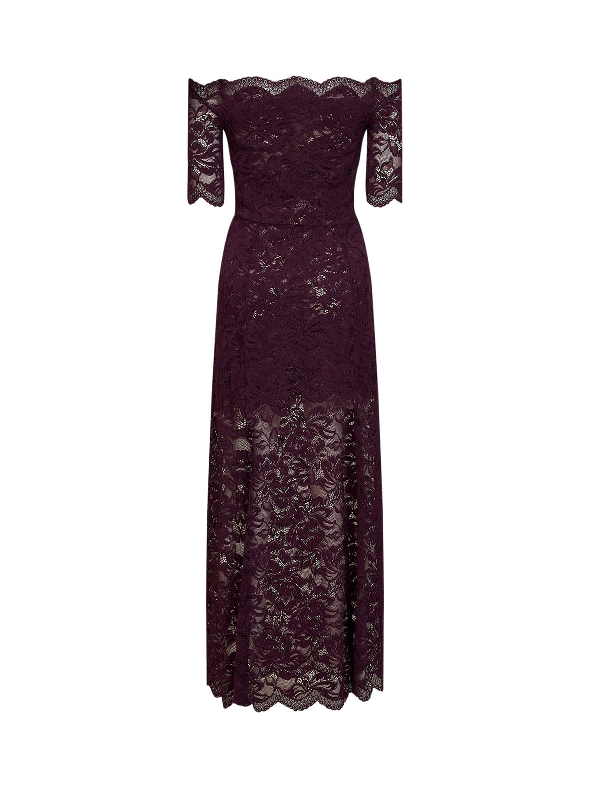 Rabanne Women Magenta Purple Stretch Floral Lace Layered Long Dress