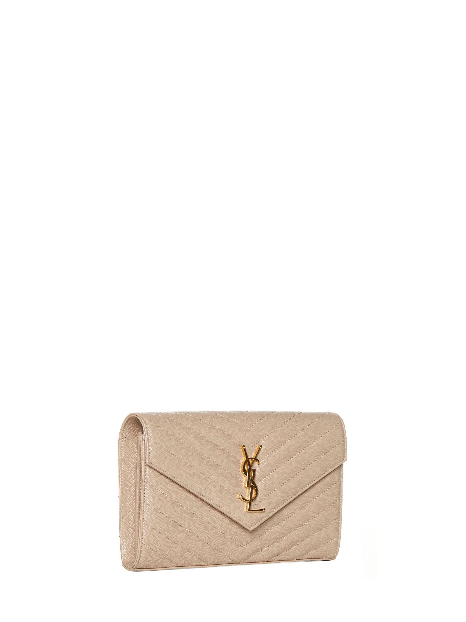 SAINT LAURENT Saint Laurent Women Quilted Leather Clutch With Ysl Logo