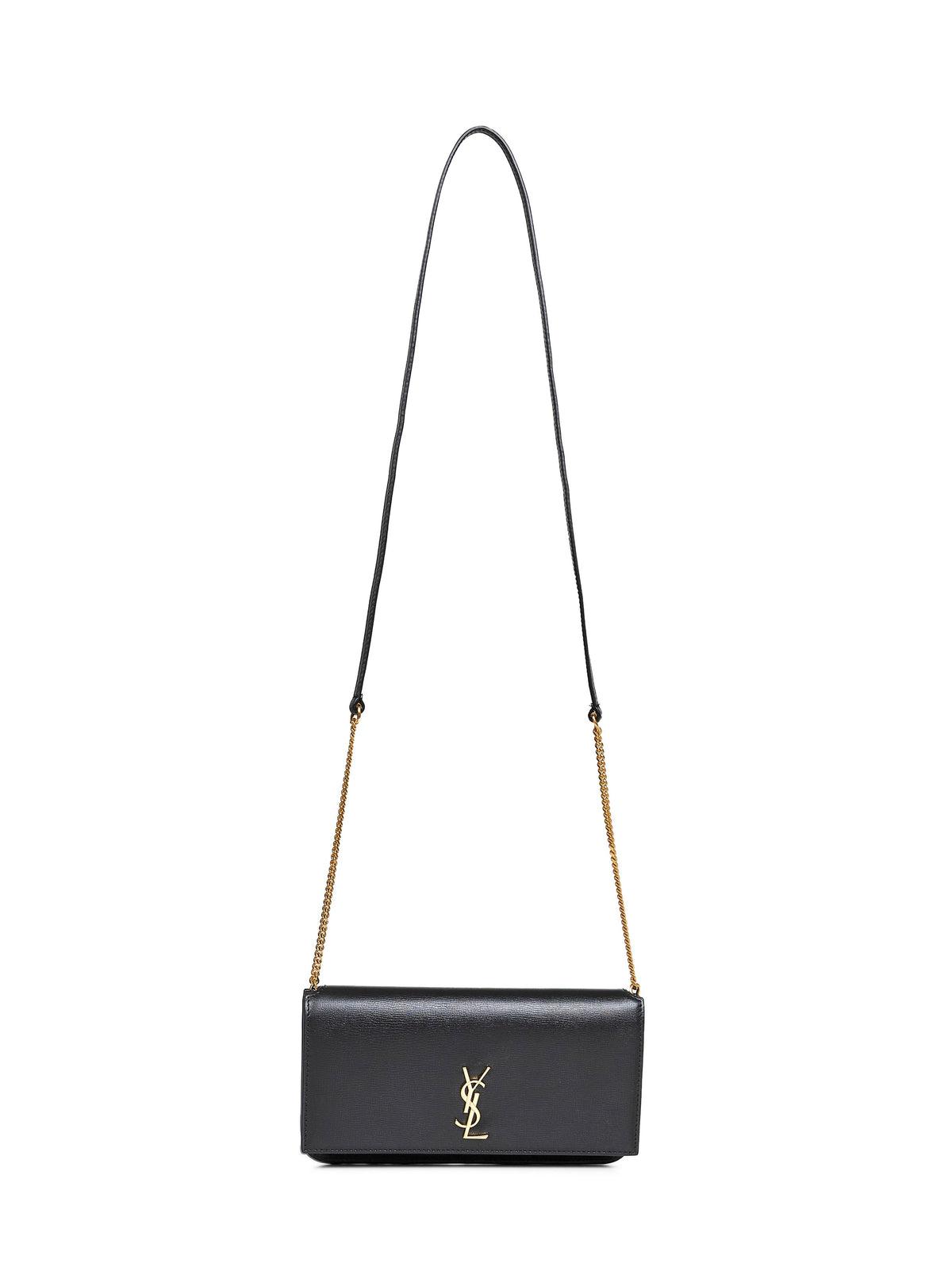 SAINT LAURENT Saint Laurent Women Black Cassandre Phone Holder With Shoulder Strap