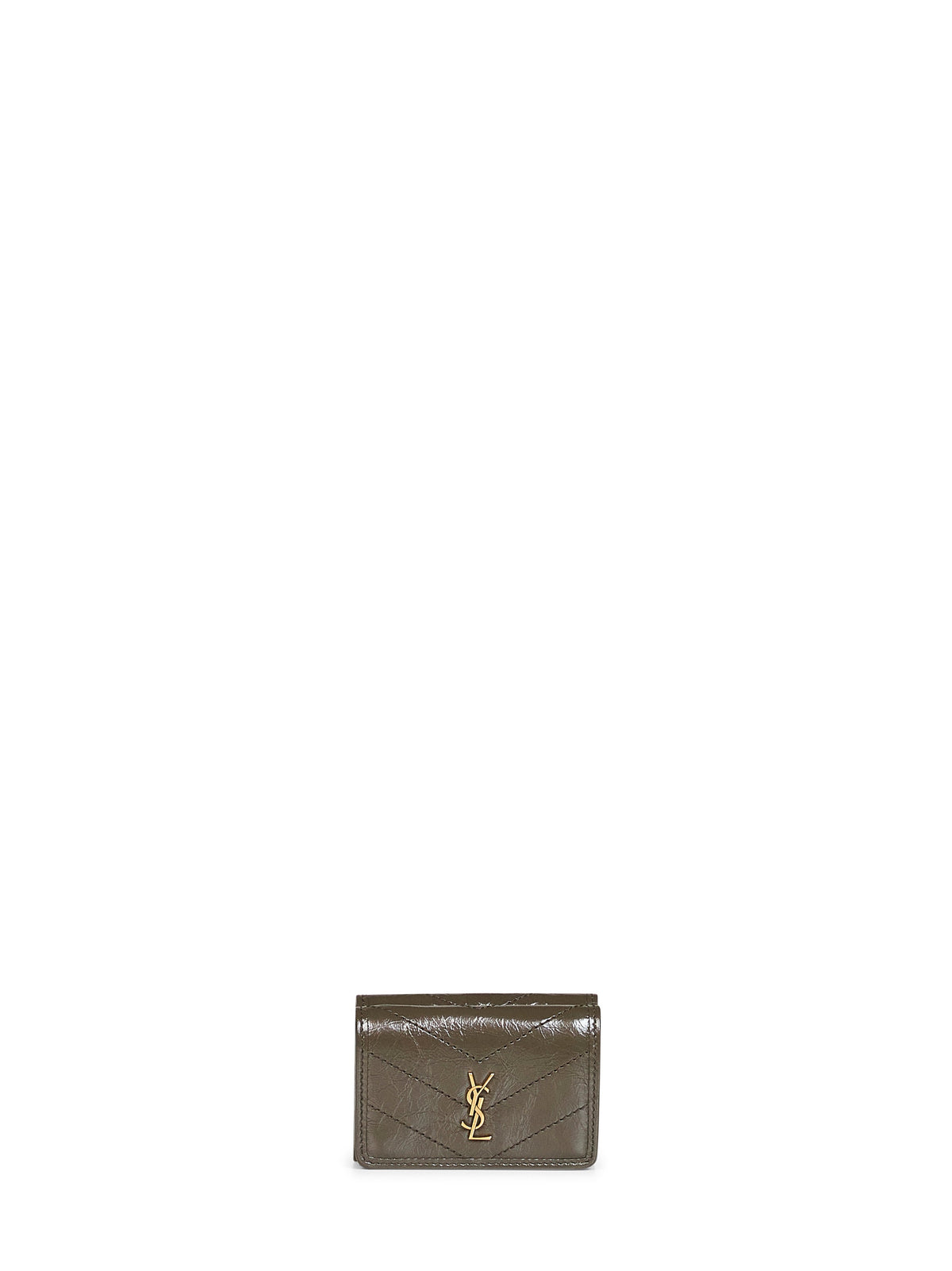 Saint Laurent Women Green Niki Slim Tri-Fold Calf Leather Wallet <Br/>