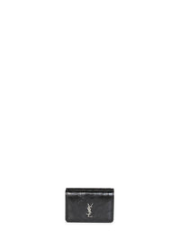 Saint Laurent Women Black Niki Slim Tri-Fold Calf Leather Wallet <Br/>