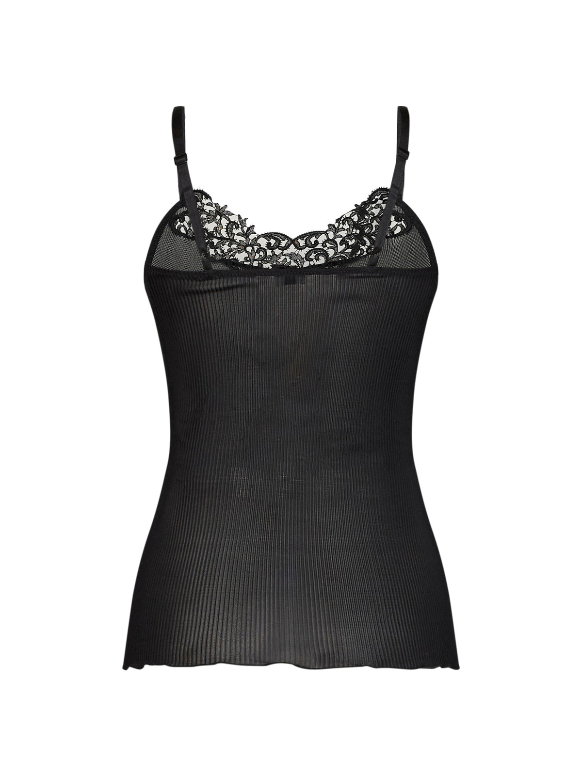 Saint Laurent Women Black Ribbed Silk Knit Guipure Tank Top