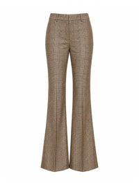 Saint Laurent Women Beige Checked Flared Trousers