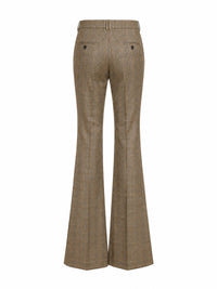 Saint Laurent Women Beige Checked Flared Trousers