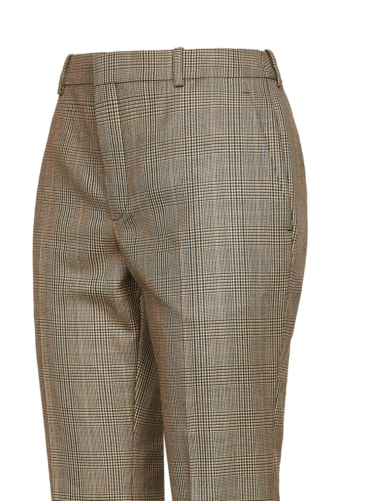 Saint Laurent Women Beige Checked Flared Trousers