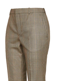 Saint Laurent Women Beige Checked Flared Trousers