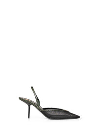 SAINT LAURENT Saint Laurent Women Black And Green Mesh And Python Slingback Pumps