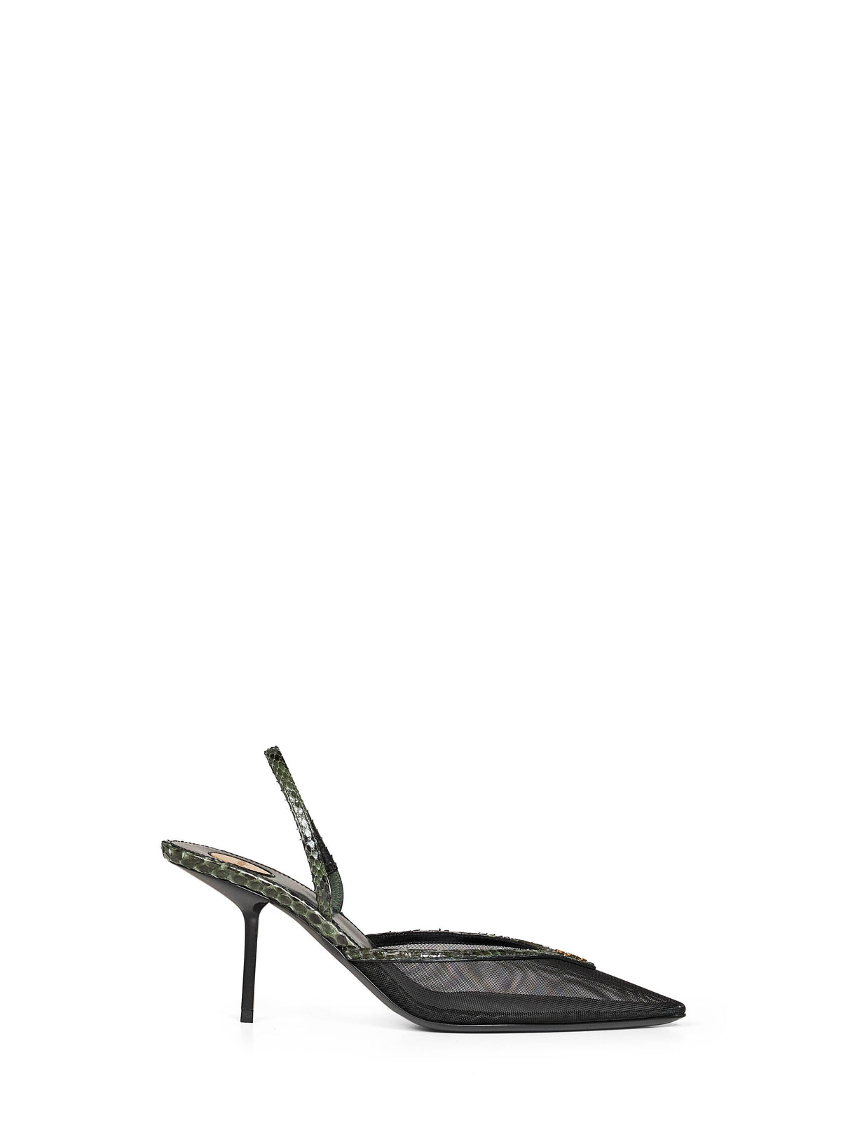 SAINT LAURENT Saint Laurent Women Black And Green Mesh And Python Slingback Pumps