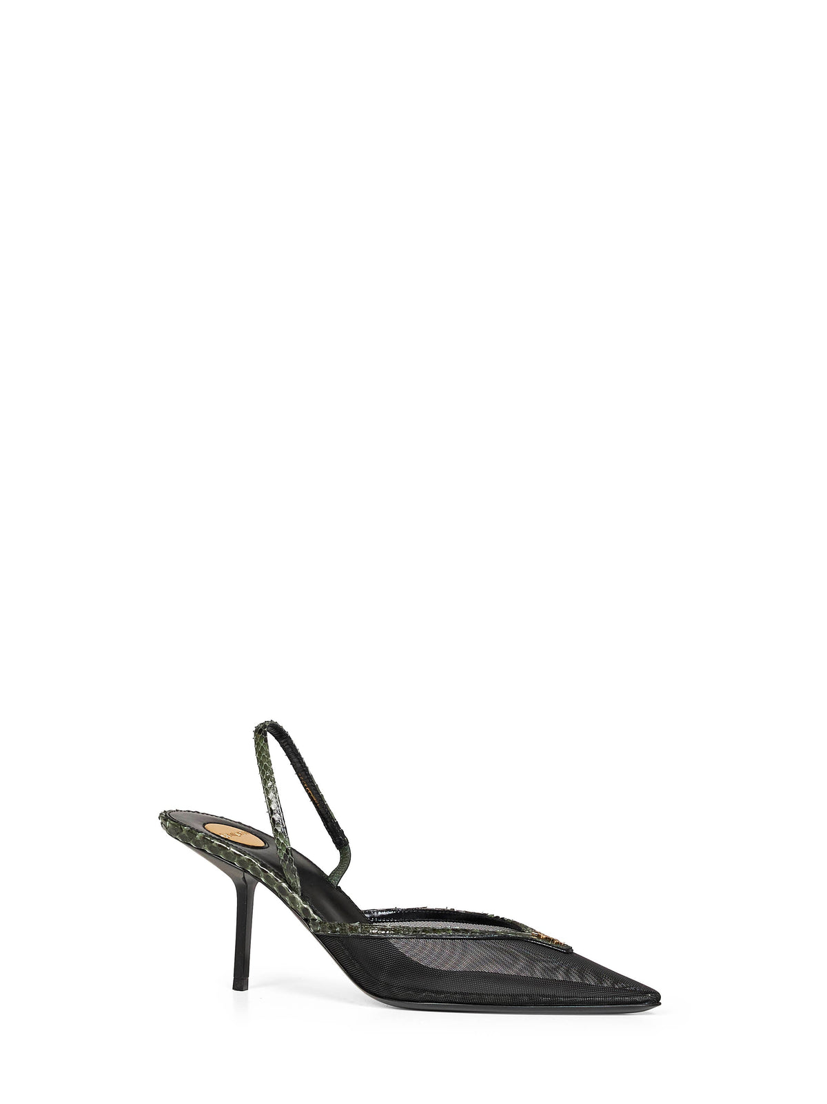 SAINT LAURENT Saint Laurent Women Black And Green Mesh And Python Slingback Pumps
