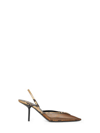 Saint Laurent Women Black And Brown Mesh And Python Slingback Pumps