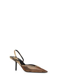 Saint Laurent Women Black And Brown Mesh And Python Slingback Pumps