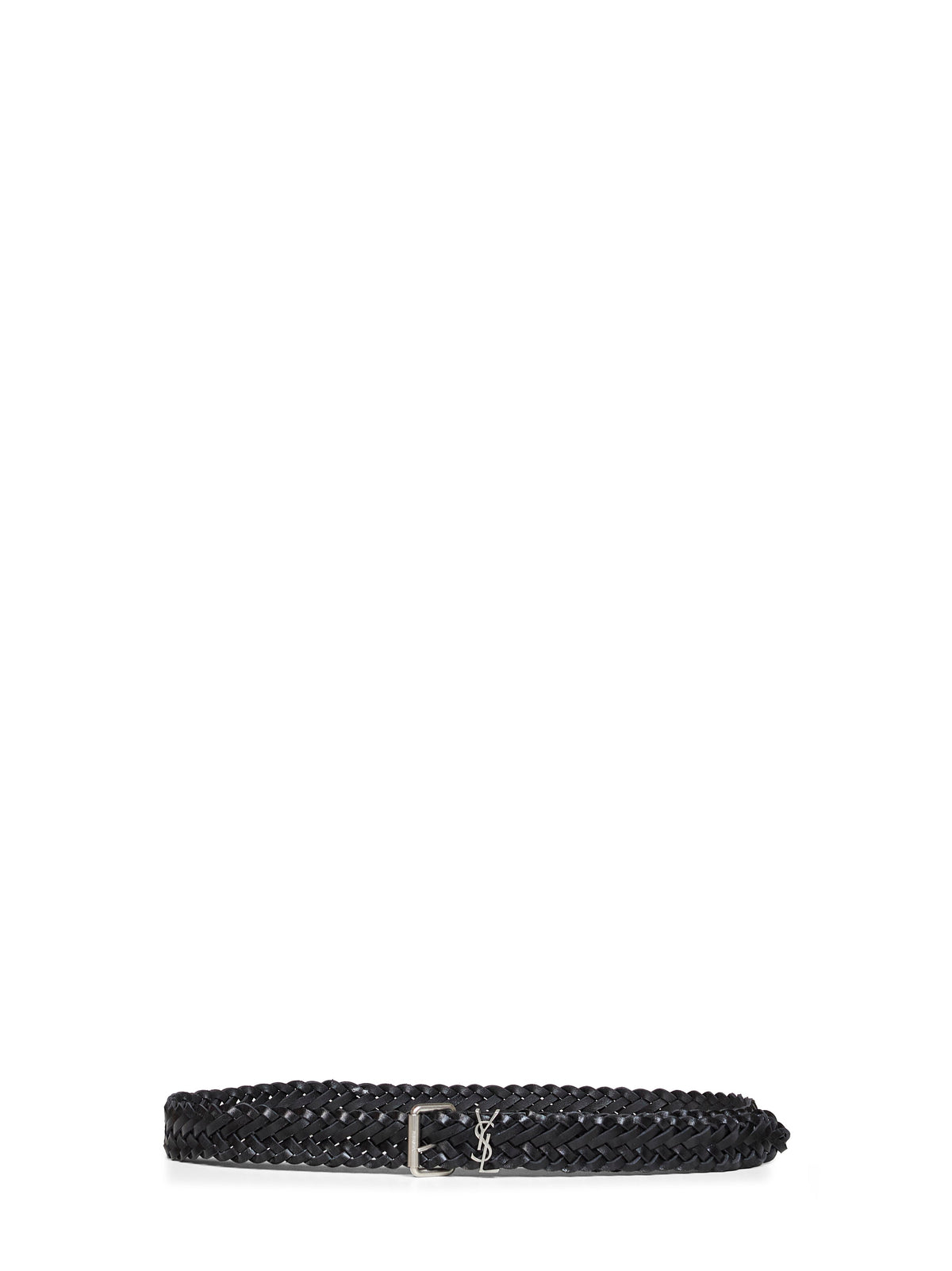 Saint Laurent Men Black Woven Leather Cassandre Belt