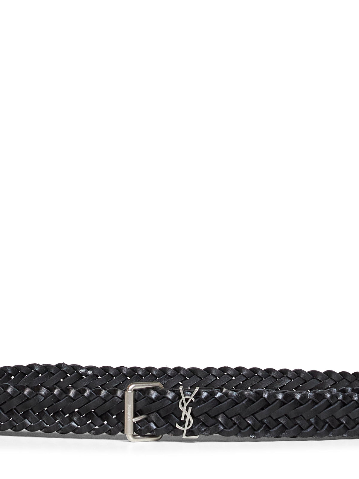 Saint Laurent Men Black Woven Leather Cassandre Belt