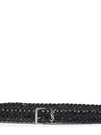 Saint Laurent Men Black Woven Leather Cassandre Belt