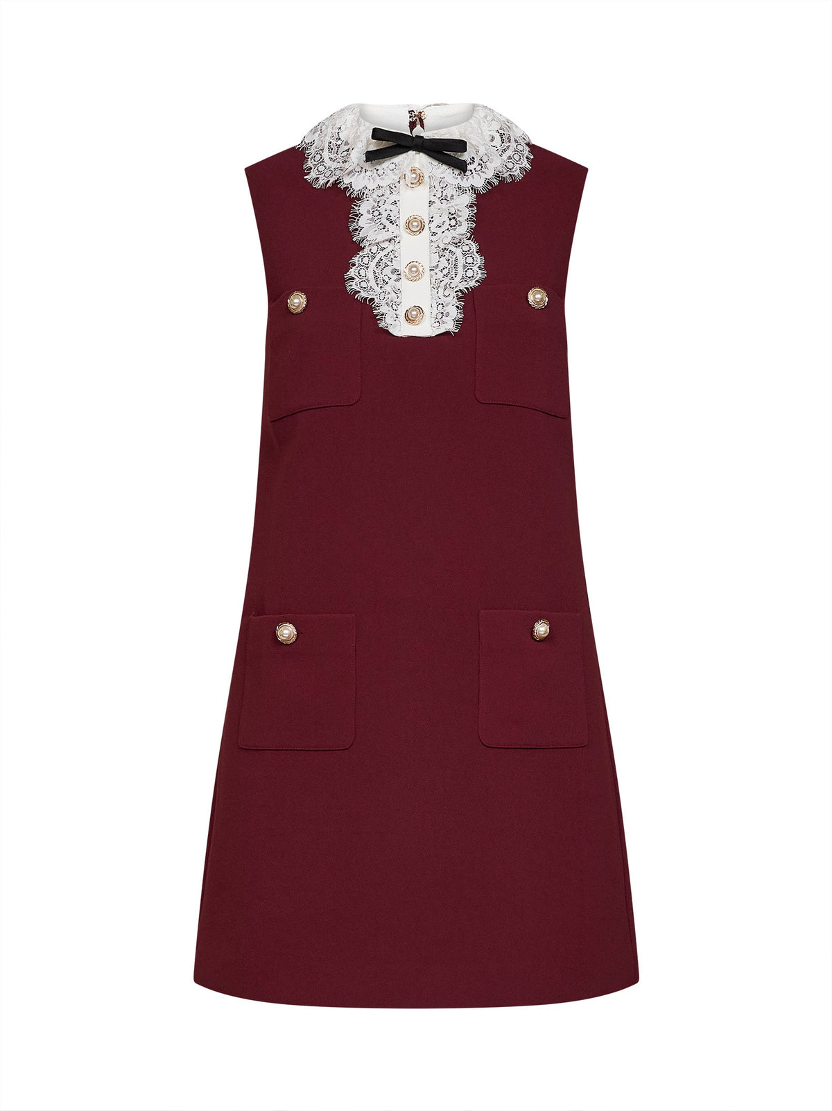 SELF PORTRAIT Self Portrait Women Burgundy Crepe Mini Dress With Lace Collar